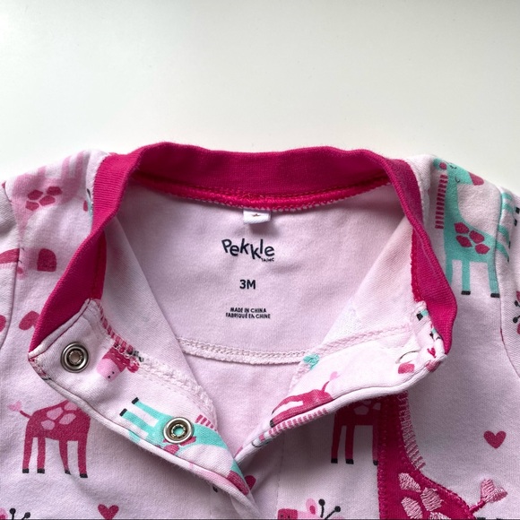 Two pack Pekkle Long Sleeve Sleeper Footie Onesie Pink White Green Blue Size 3m - Picture 6 of 8